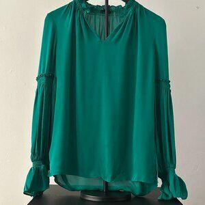 Kobi Halperin Emerald Green Satin Smocked Blouse – Size S